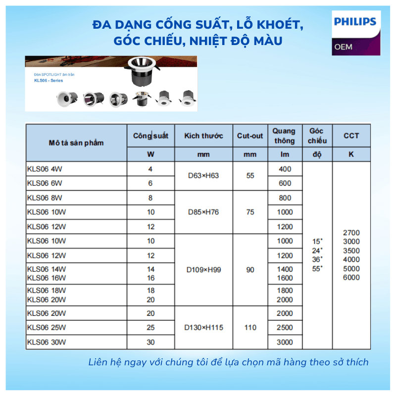 Đèn âm trần spotlight OEM KLS 06